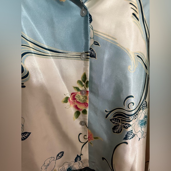 Oscar de la Renta Blue and Pink Floral Satin Set - Picture 4 of 8